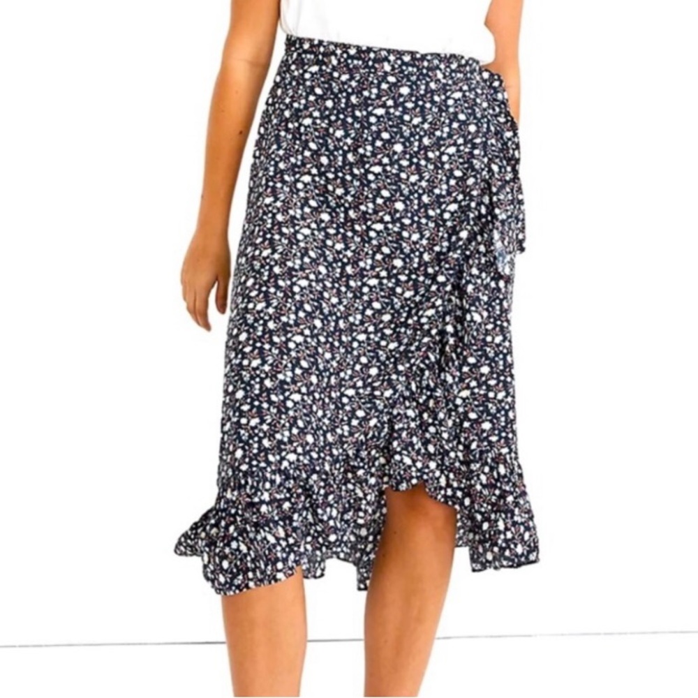 Floral Wrap Skirt - Black and White